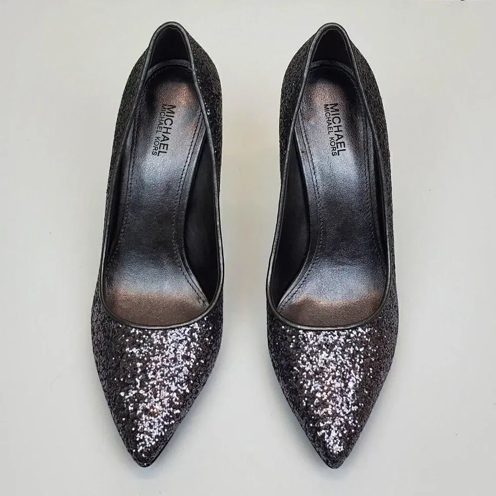 Michael Michael Kors Claire Pump Silver Metallic Leather Pointed Toe SH-052